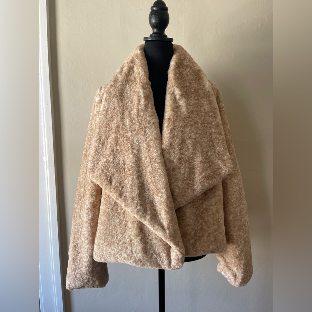 Jack by BB Dakota soft & cozy faux fur jacket, blush/cream/neutral mix, size M